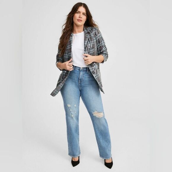 NWT Torrid Sequin Button Front Blazer Plaid blue black satin interior size L - Picture 13 of 14